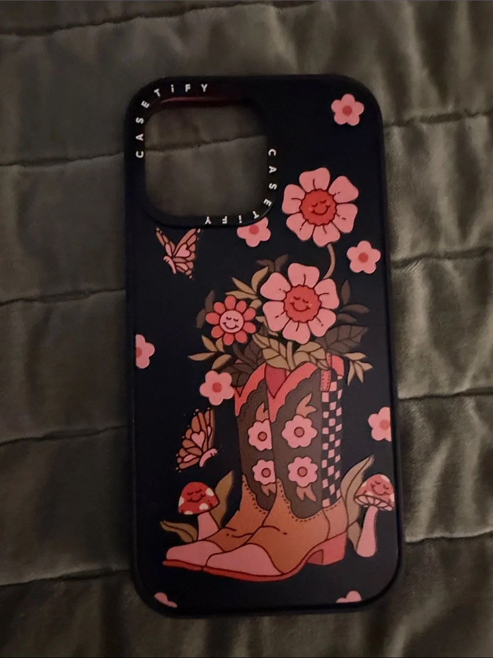 Casetify Black & Pink Floral Cowboy Boots Phone Case IPhone 15 Pro Max
